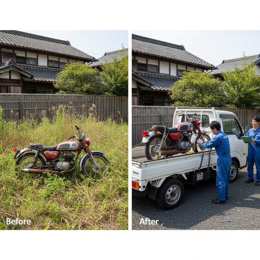 熊谷市 空き家片付けと放置バイクの引取実績